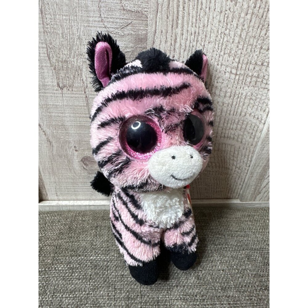 Ty Beanie Boo Zoey Zebra Plush Toy Pink & Black Striped 6" Stuffed Animal